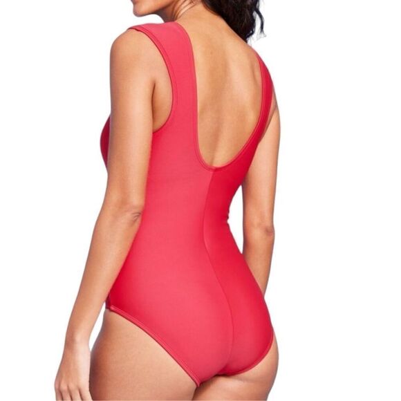 NEW Kona Sol Full Coverage Tummy Control Cap Sleeve U-Wire One Piece Swimsuit L - Picture 2 of 5